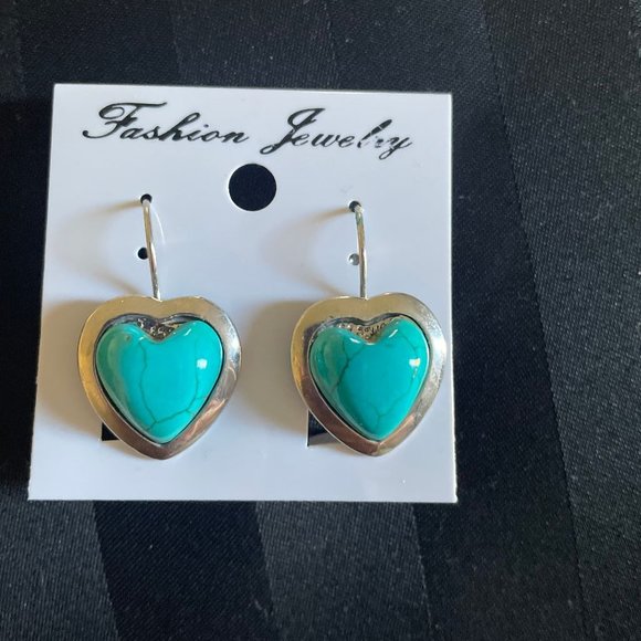 Fashion Jewelry Jewelry - SILVER &TURQUOISE HEART WIRE BACK EARRINGS - HOST PICK NWOT VALENTINES DAY HEART